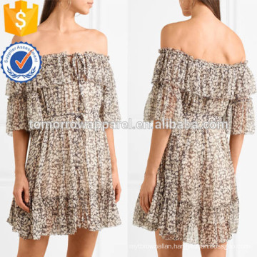 Multicolored Off-The-Shoulder Short Sleeve Printed Silk Mini Summer Dress Manufacture Wholesale Fashion Women Apparel (TA0007D)